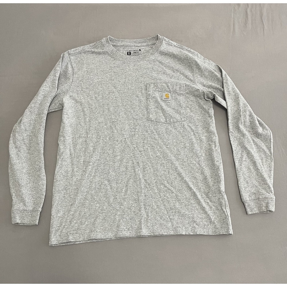 Carhartt Mens Long Sleeve Pocket T-Shirt Heather Gray Loose Fit TK0126-W Size M
